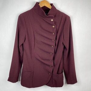 Rebecca King burgundy purple ruffle pleat blazer jacket